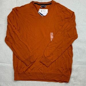 CLUB ROOM Men's Solid V-Neck Merino Wool Blend Sweater Size L